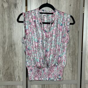 Maison d'Amelie Top Size S Sleeveless Smocked Paisley Blue and Pink